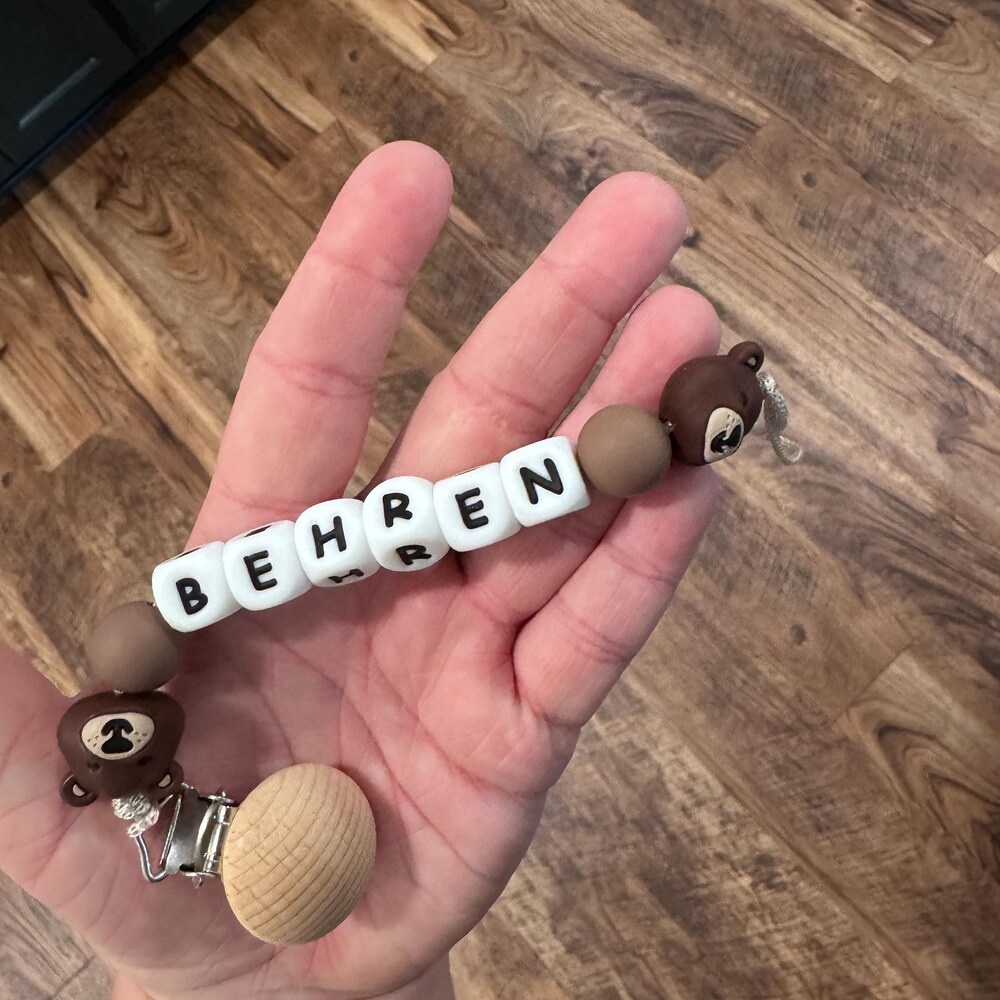 Baby Products Name - Boho Bear Custom Name Pacifier Clip